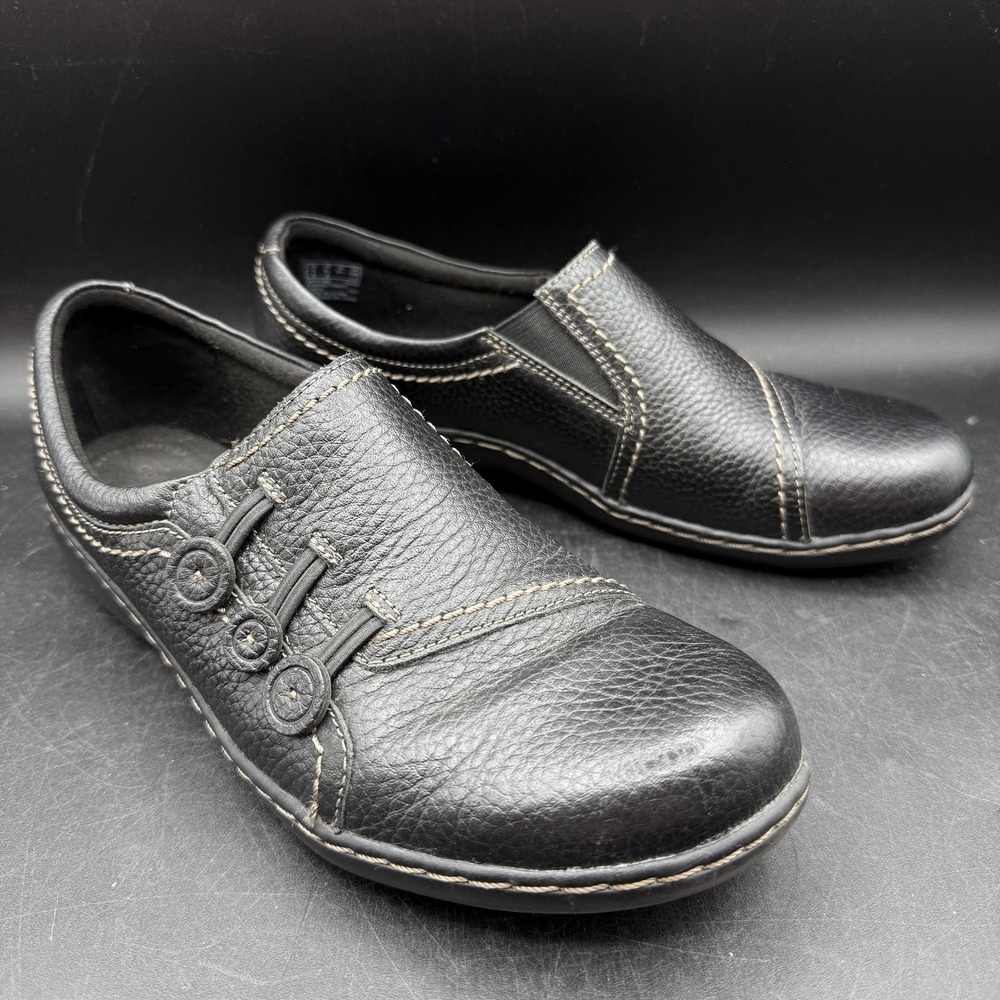 Clarks Collection Shoes Womens Size 8.5 Black Slip-On Leather Comfort Loafer